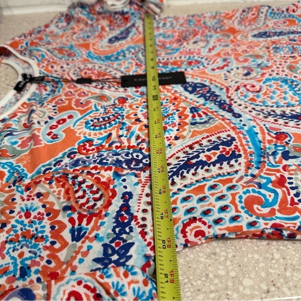 Cable & Gauge 3/4 Ruffle Bell Short Sleeve Blouse Paisley White Hem Large NWT - Picture 8 of 15